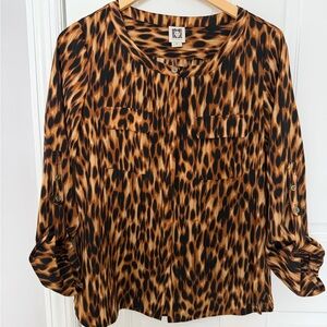Anne Klein Animal Print Blouse - Black and Brown
